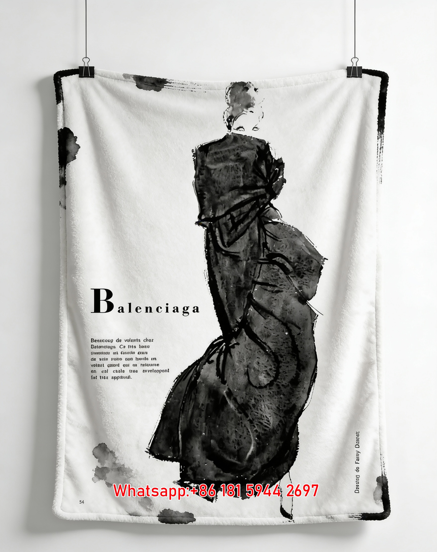Balenciaga Vintage Ink Wash Fashion Sketch Flannel Throw Blanket for Sofa Wall Decor BA121